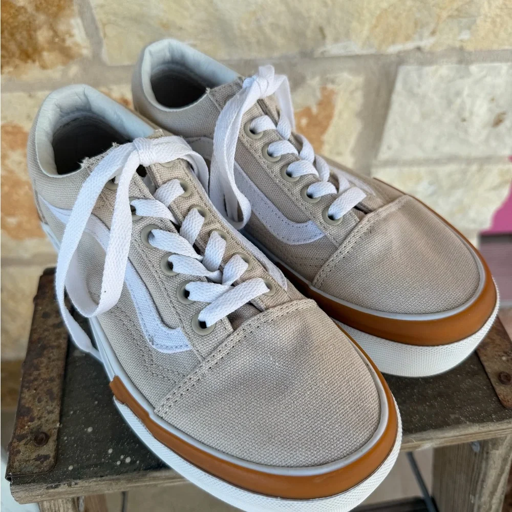 Vans Old Skool Stackform Khaki Tan Gum Sole Platform Sneakers Men 4 / Women 5.5 - Picture 11 of 11